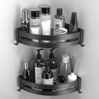 Dubbele Doucherek Zwart Zonder Boren – Sterke lijmbasis - Badkamer rek – Hoek – Doucherekjes – Incl. schroeven 3