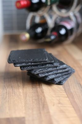 Leisteen Onderzetters voor glazen – Incl. Coating – Glasonderzetter – Acacia Hout Houder – Gesleten steenvorm 1