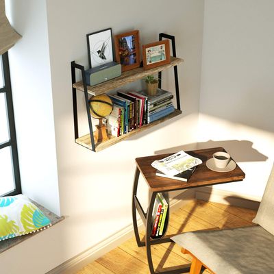 Wandplank met Paulownia Hout – Wandrek Industrieel Zwevend – Plankjes aan de muur – Wanddecoratie – Met gebranden afwerking