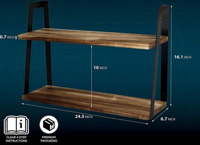 Wandplank met Paulownia Hout – Wandrek Industrieel Zwevend – Plankjes aan de muur – Wanddecoratie – Met gebranden afwerking 4