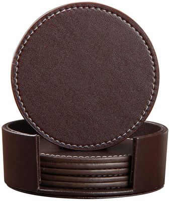 8 PU Leren Onderzetters voor glazen met Houder – Glasonderzetter voor op tafel – Waterbestendig – 8 stuks – Anti klevend materiaal 1