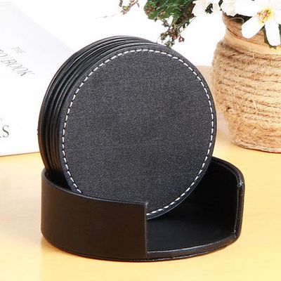 8 PU Leren Onderzetters voor glazen met Houder – Glasonderzetter voor op tafel – Waterbestendig – 8 stuks – Anti klevend materiaal 3