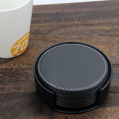 8 PU Leren Onderzetters voor glazen met Houder – Glasonderzetter voor op tafel – Waterbestendig – 8 stuks – Anti klevend materiaal 4