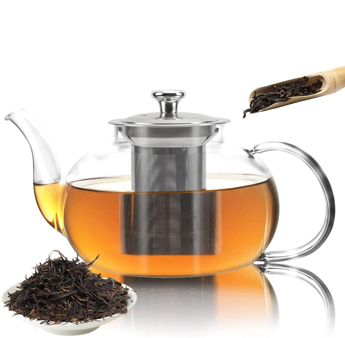 Glazen Theepot met Filter (RVS) - 1.2 Liter - Thee Infuser – Borosilicaat – Anti-druppel tuit2