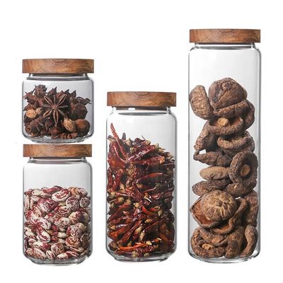 Glazen voorraadpotten met Acacia Hout deksel - 5 stuks 2