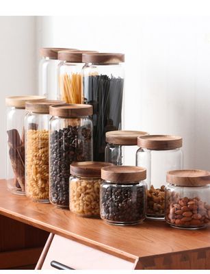 Glazen voorraadpotten met Acacia Hout deksel - 5 stuks 4