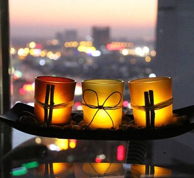 Waxinelichthouders glas – 3 kleuren – Kaarsenhouders voor waxinelichten – Theelichthouder – Met steentje en houder 1