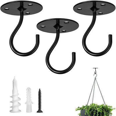 Plantenhaak 4 stuks – Muurhaak voor planten – Muurhaak hanging basket – RVS – Zwart – Incl. schroeven 3