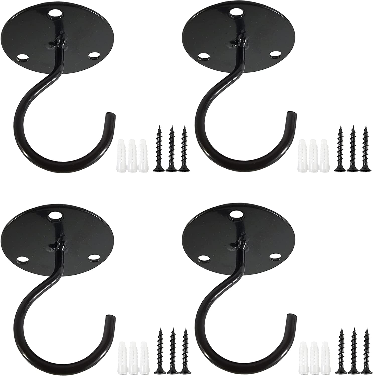 Plantenhaak 4 stuks – Muurhaak voor planten – Muurhaak hanging basket – RVS – Zwart – Incl. schroeven