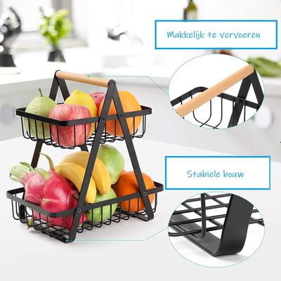 Fruitmand - Fruitschaal – Keuken Bureau Organizers – Aardappelbak - RVS Metaal - Zwart 2