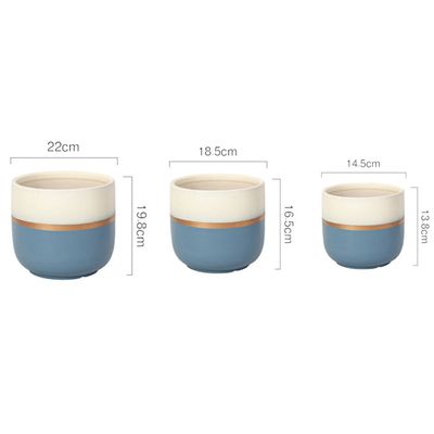 Bloempotten Binnen - Keramiek - Gouden Rand - Bloempot buiten - Afvoergat 24 cm - Blauw Wit – Groot 3