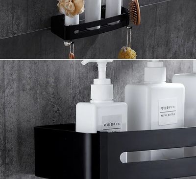 Dubbele Doucherek Zwart Zonder Boren – Sterke lijmbasis - Badkamer rek – Wand – Doucherekjes – Incl. schroeven 1