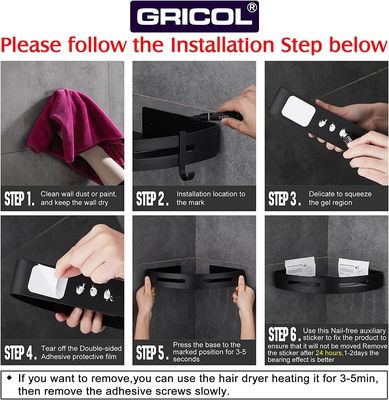 Dubbele Doucherek Zwart Zonder Boren – Sterke lijmbasis - Badkamer rek – Wand – Doucherekjes – Incl. schroeven 4