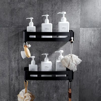 Dubbele Doucherek Zwart Zonder Boren – Sterke lijmbasis - Badkamer rek – Wand – Doucherekjes – Incl. schroeven